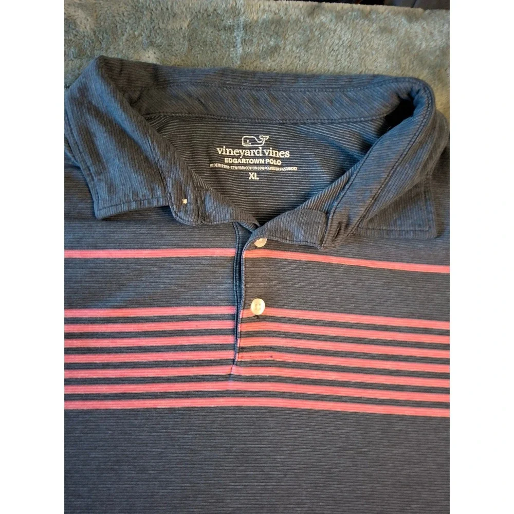 Vineyard Vines Mens Edgartown Polo Shirt Grey Pink Striped XL‎ Pima Cotton Blend